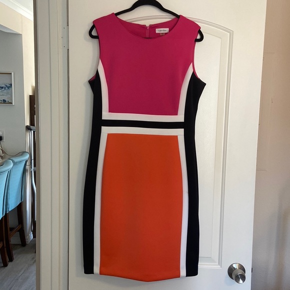 Calvin Klein Pink and Orange Colorblock Mini Dress - Picture 1 of 3